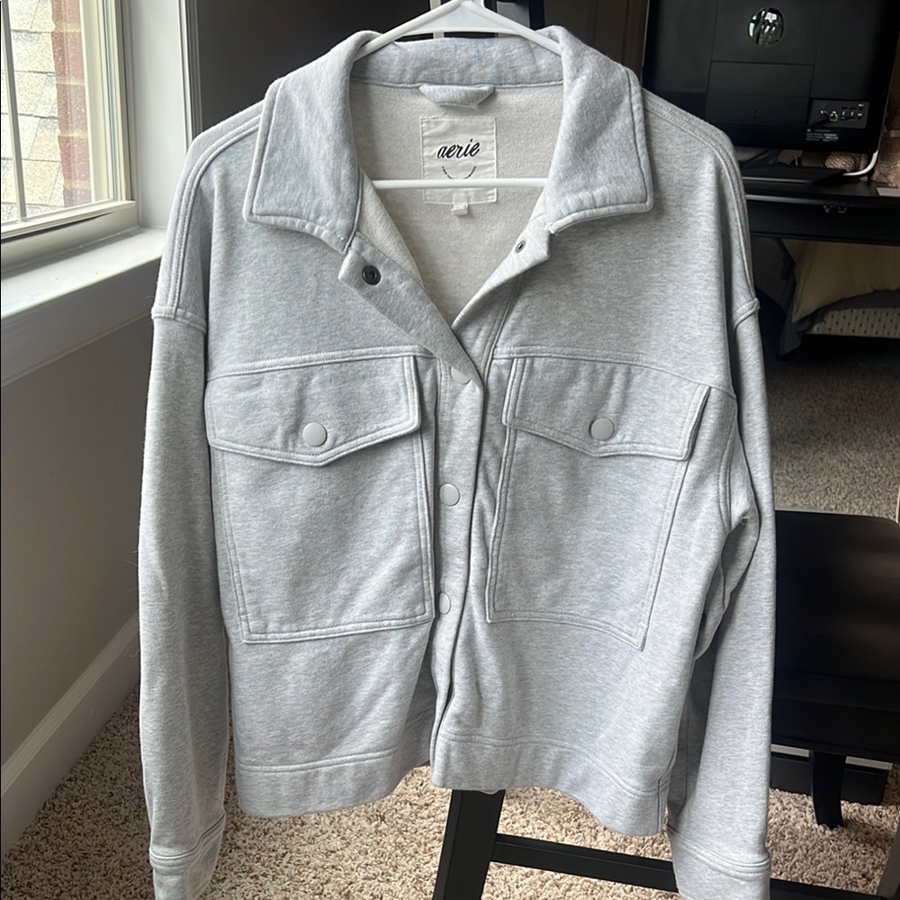 Aerie Gray Cardigan Sweater Soft Relaxed Fit